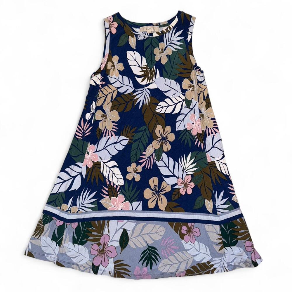 Loft blue and green tropical Hawaiian floral dress XS